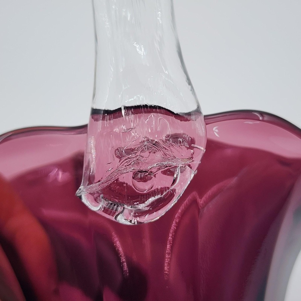 Mosser Amethyst Purple Glass Mini Basket Clear Handle Embossed M 7.5in Repaired - Picture 7 of 12